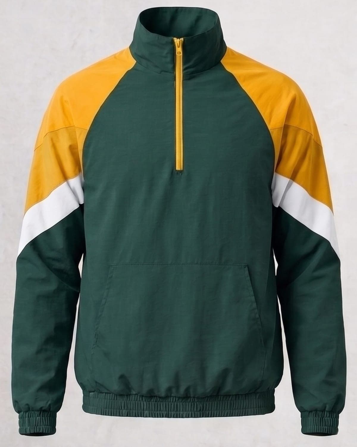 Green and gold colour-block track top with quarter zip and kangaroo pocket